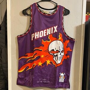 Phoenix Graphic Basketball Jersey — Purple & Orange Skull Design